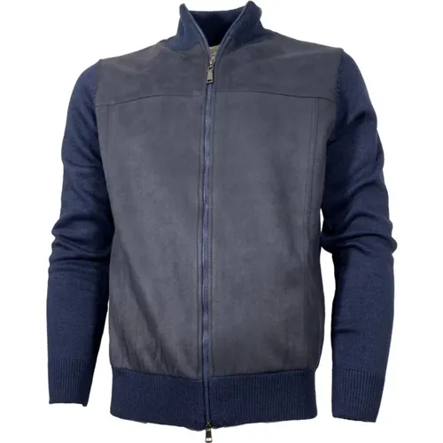 Blauer Kaschmir und Woll Cardigan , Herren, Größe: 2XL - CASHMERE COMPANY - Modalova