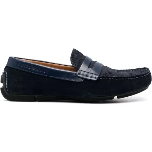 Navy Suede Drive Moccasin with Eagle Logo - Size 42.5 , male, Sizes: 9 UK, 8 UK - Emporio Armani - Modalova