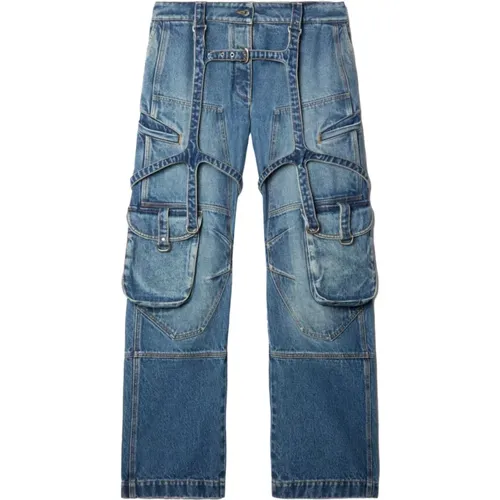 Blaue Wide Leg Jeans aus Denim , Damen, Größe: W27 - Off White - Modalova