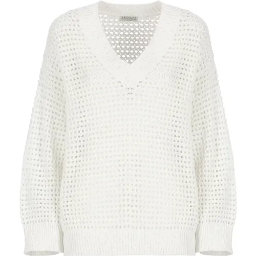 Cotton Sweater with Sequin Details , female, Sizes: S - BRUNELLO CUCINELLI - Modalova