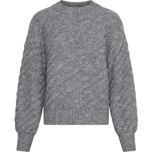 Grauer Flauschiger Pullover mit Rundhalsausschnitt Jaycie - moss copenhagen - Modalova