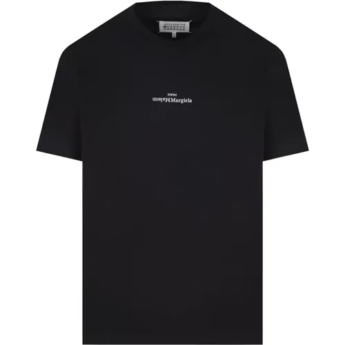 Schwarzes Baumwoll-Jersey T-Shirt mit Besticktem Logo , Herren, Größe: S - Maison Margiela - Modalova