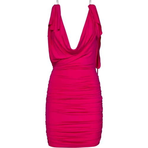 Fuchsia Mini Dress with Transparent Straps , female, Sizes: XS - The Attico - Modalova