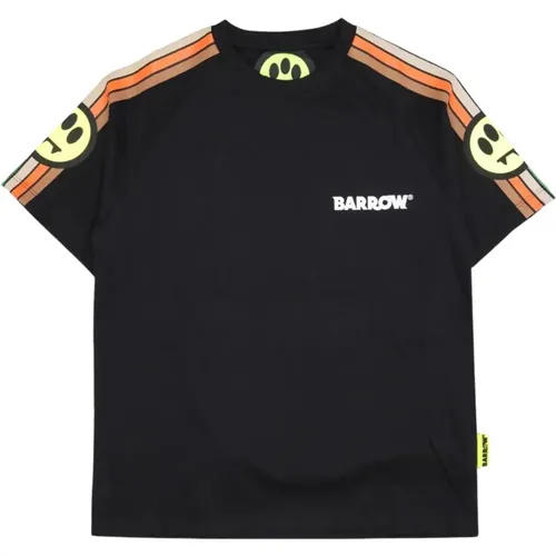 Schwarzes T-Shirt mit gestreiften Ärmeln und Logo - Barrow - Modalova