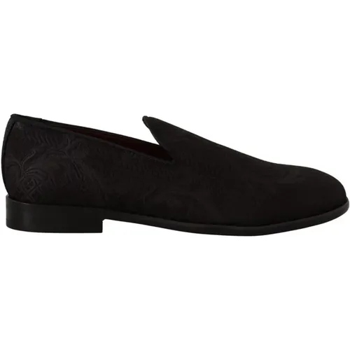 Schwarze Blumen Brokat Hausschuhe Loafers Schuhe - Dolce & Gabbana - Modalova