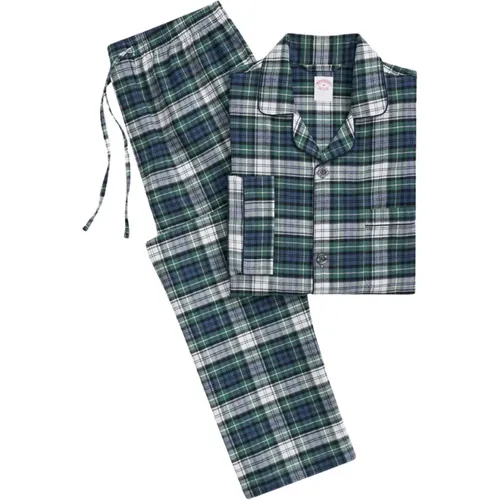 Grüne Baumwollflanell-Tartan-Pyjamas , Herren, Größe: 2XL - Brooks Brothers - Modalova