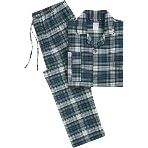 Grüne Baumwollflanell-Tartan-Pyjamas , Herren, Größe: L - Brooks Brothers - Modalova