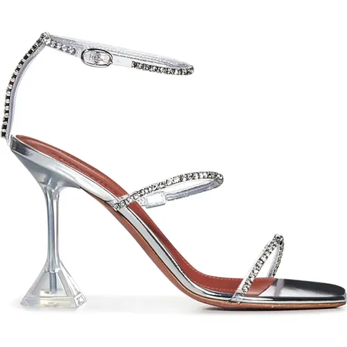 Crystal Embellished Grey Sandals , female, Sizes: 3 UK - Amina Muaddi - Modalova