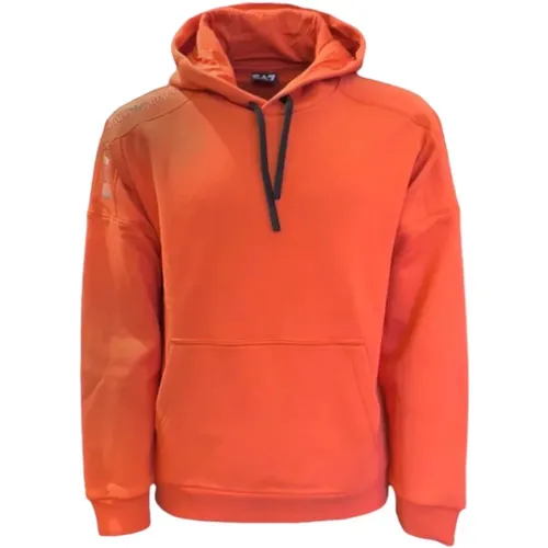 Oranger Baumwoll-Hoodie mit Logodetail , Herren, Größe: M - Emporio Armani EA7 - Modalova