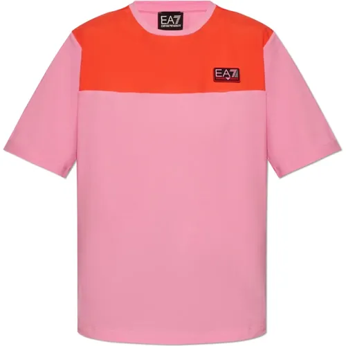 T-Shirt mit Logo-Patch , Damen, Größe: L - Emporio Armani EA7 - Modalova