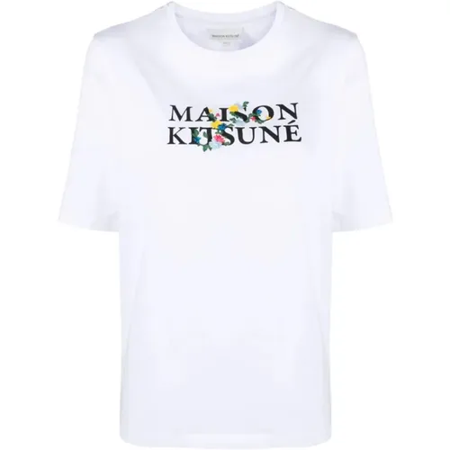 Klassisches Logo Blumenprint T-Shirt , Damen, Größe: M - Maison Kitsuné - Modalova