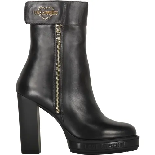 Kalbsleder Stiefel mit Reißverschluss , Damen, Größe: 37 EU - Love Moschino - Modalova