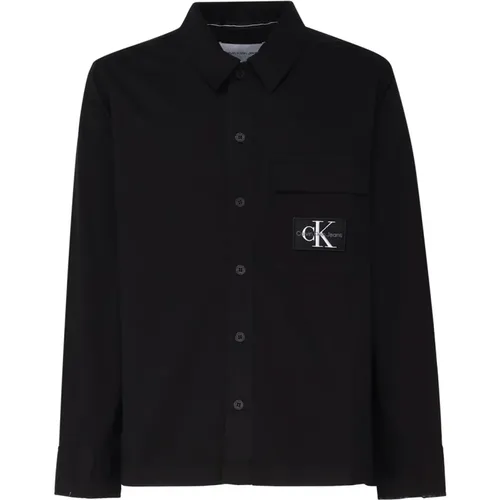 Schwarzes Logo-Print Klassisches Kragenhemd , Herren, Größe: L - Calvin Klein - Modalova