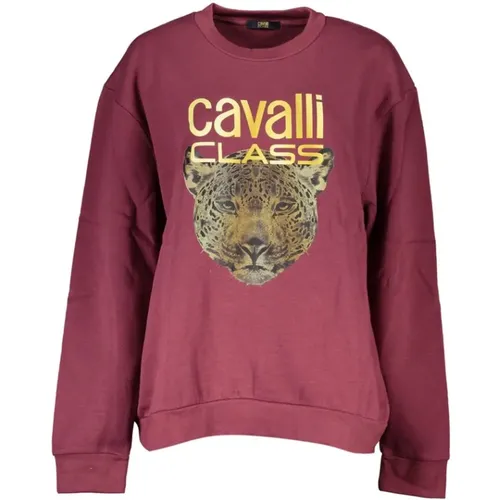 Lila Fleece-Sweatshirt mit Logodruck , Herren, Größe: L - Cavalli Class - Modalova