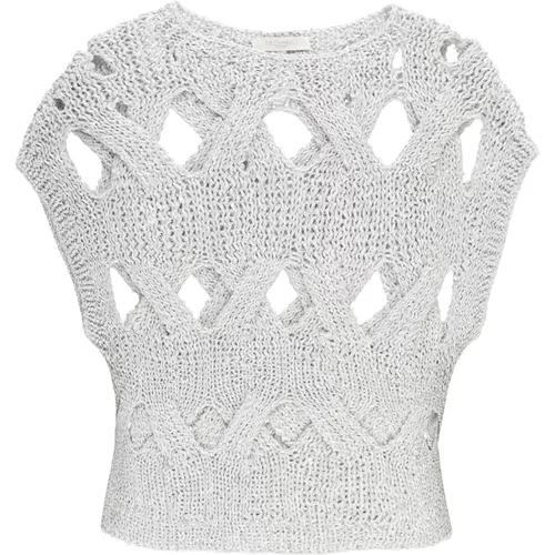 Silver Sequin Crewneck Sleeveless Sweater , female, Sizes: S, M - Antonelli Firenze - Modalova
