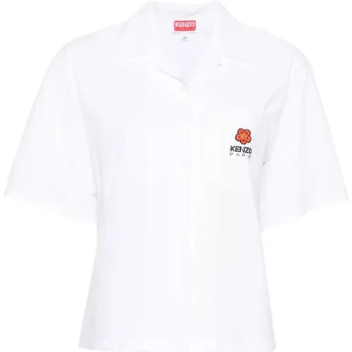 Weiße Baumwoll-Popeline-Hemd mit Besticktem Logo , Damen, Größe: 2XS - Kenzo - Modalova