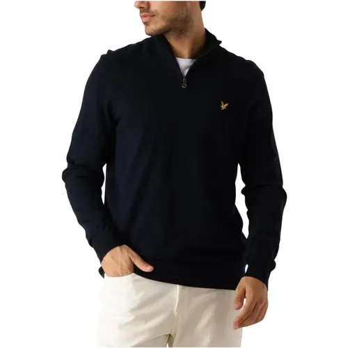 Merino Quarter Zip Jumper Baumwollpullover,Quarter Zip Baumwolle Merino Pullover,Grüner Baumwoll-Merino-Quarter-Zip-Pullover - Lyle & Scott - Modalova