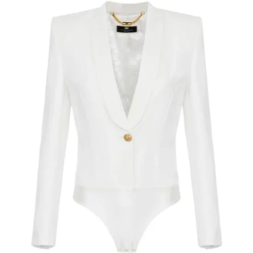 Ivory Crêpe Body Jacke mit Schalkragen , Damen, Größe: XL - Elisabetta Franchi - Modalova