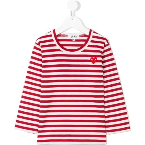 Gestreiftes Herz T-Shirt - Rot und Weiß - Comme des Garçons Play - Modalova