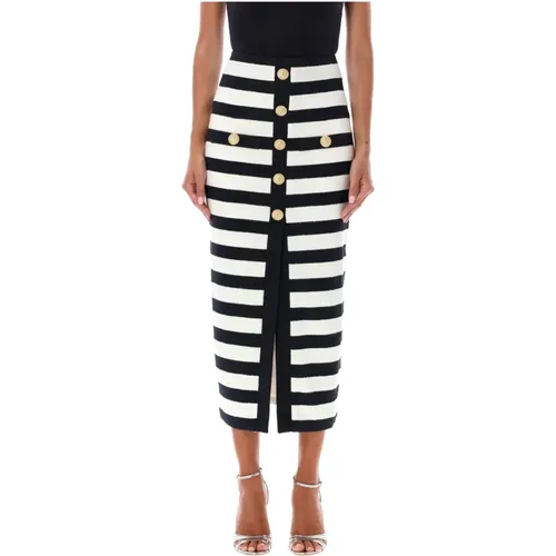 Gestreifter Midi-Rock Nero Bianco - Balmain - Modalova