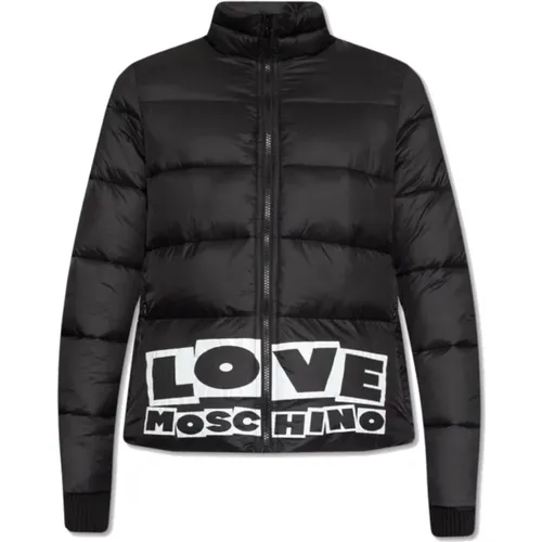 Short Nylon Jacket with Logo Print , female, Sizes: M, L - Love Moschino - Modalova