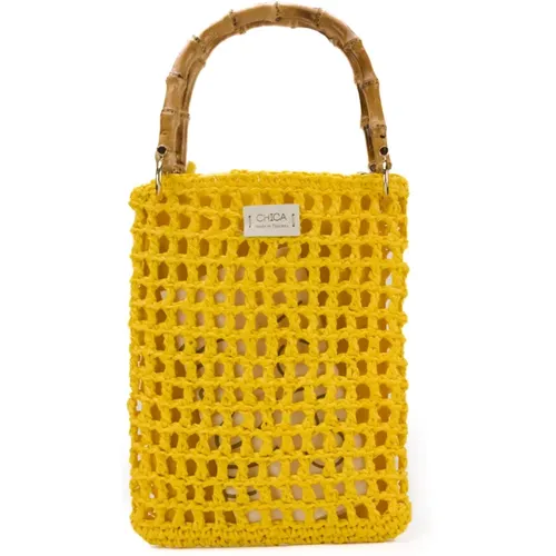 Rafia Crochet Bamboo Handle Bag , female, Sizes: ONE SIZE - Chica London - Modalova
