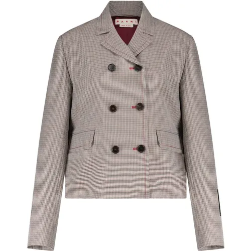 Double-Breasted Checkered Jacket Blazer , female, Sizes: L, XS, M - Marni - Modalova