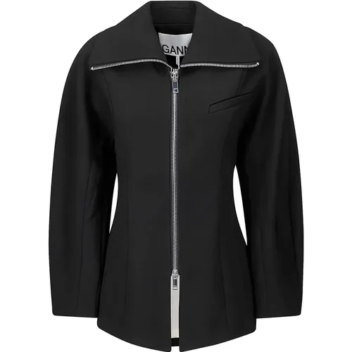 Fitted Zip Jacket with Wide Collar , female, Sizes: S, M - Ganni - Modalova