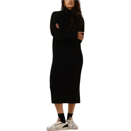 Schwarzes Strick-Midi-Kleid mit hohem Ausschnitt , Damen, Größe: M - Selected Femme - Modalova