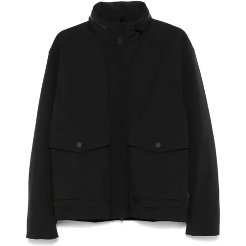 Black Textured Jacket with Concealed Fastening , male, Sizes: S - Woolrich - Modalova