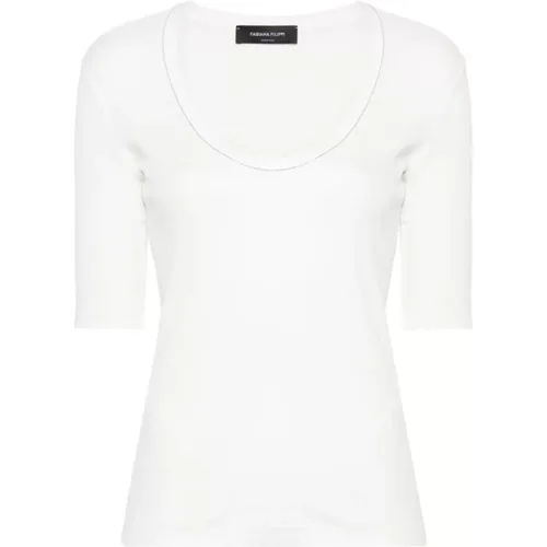 Weiße gerippte T-Shirt mit Kettenverzierung - Fabiana Filippi - Modalova