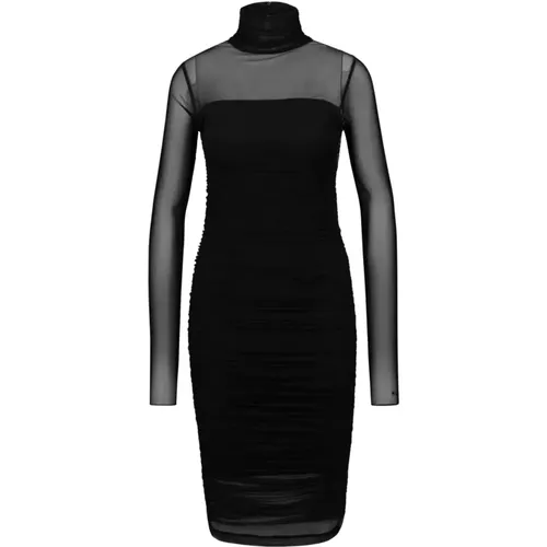 Elegant Midi Dress with Sheer Sleeves and Shoulder Details , female, Sizes: S - Hugo Boss - Modalova