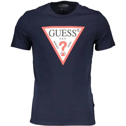Blauer T-Shirt mit auffälligem Druck - Guess - Modalova