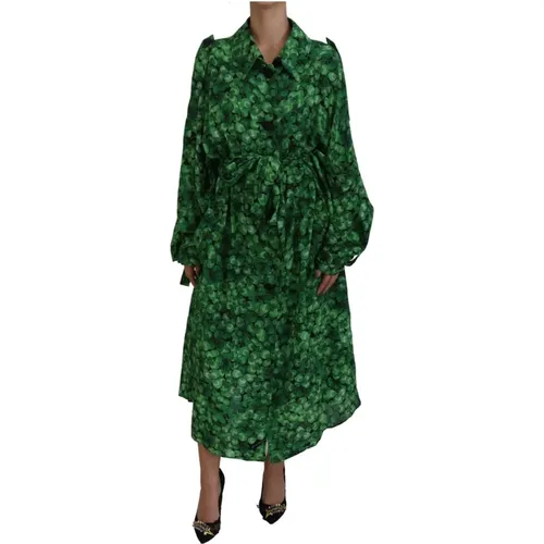 Leaves Print Silk Trench Jacket , female, Sizes: L, XL, M - Dolce & Gabbana - Modalova