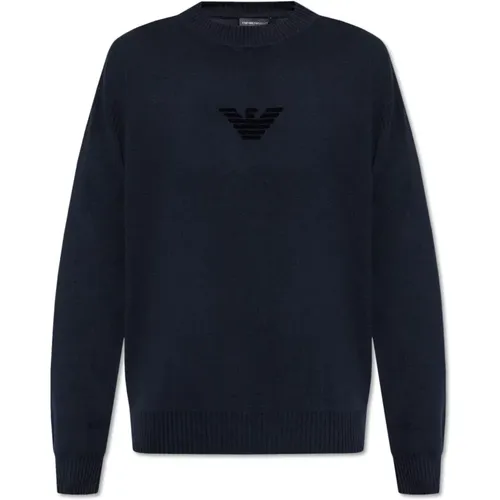 Pullover mit Logo und Samt-Finish - Emporio Armani - Modalova