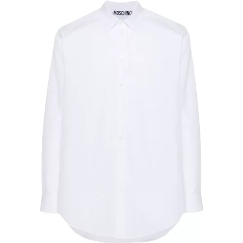 Weißes Baumwoll-Popeline-Hemd mit Besticktem Logo - Moschino - Modalova