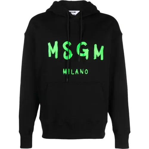 Schwarzer Logo-Sweatshirt mit Kapuze - MSGM - Modalova