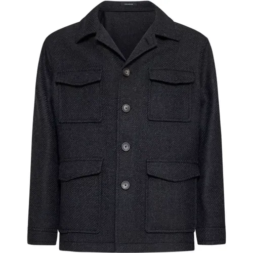 Charcoal Grey Wool Short Jacket , male, Sizes: M - Tagliatore - Modalova