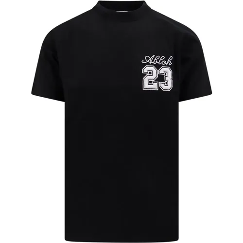 Schwarzes Ss24 T-Shirt mit Logo-Stickerei , Herren, Größe: M - Off White - Modalova