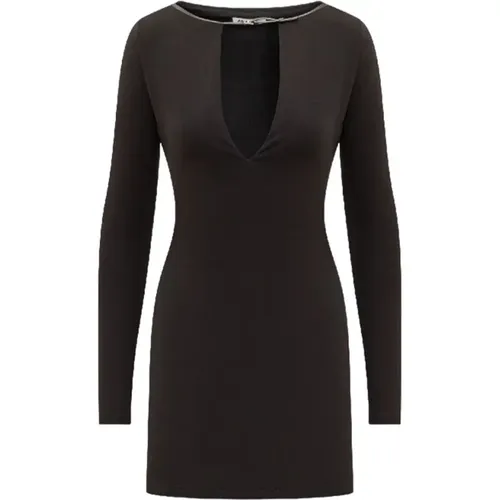 Schwarzes Kleid mit langen Ärmeln und Cut-Out-Detail,V-Ausschnitt Mini Kleid - Ambush - Modalova