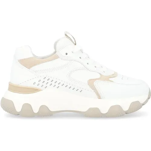 Weiße und beige Ledersneaker Hyperactive Modell , Damen, Größe: 39 1/2 EU - Hogan - Modalova