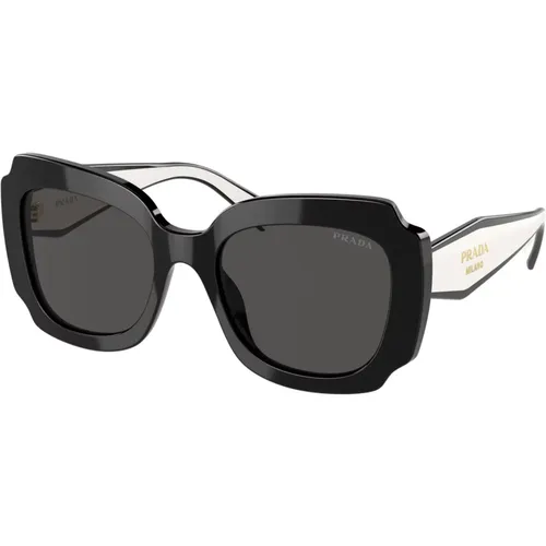 Schwarze/Dunkelgraue Sonnenbrille , Damen, Größe: 52 MM - Prada - Modalova