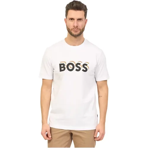 Regular Fit Baumwoll T-Shirt mit Gummi-Logo , Herren, Größe: XL - Hugo Boss - Modalova