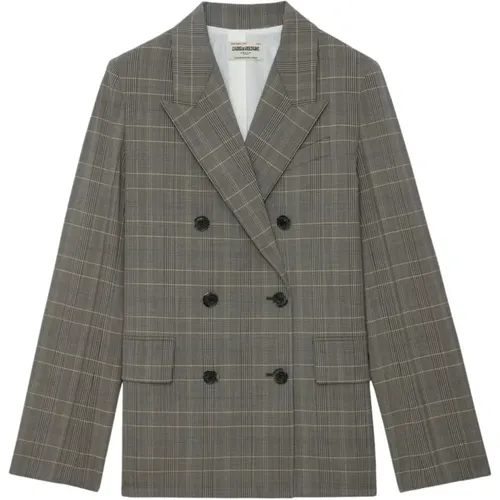 Grey Oversize Wool Checkered Blazer , female, Sizes: S, XS, M - Zadig & Voltaire - Modalova