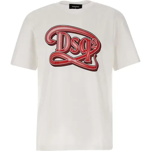 Herren Weißes Baumwoll-Logo-T-Shirt - Dsquared2 - Modalova