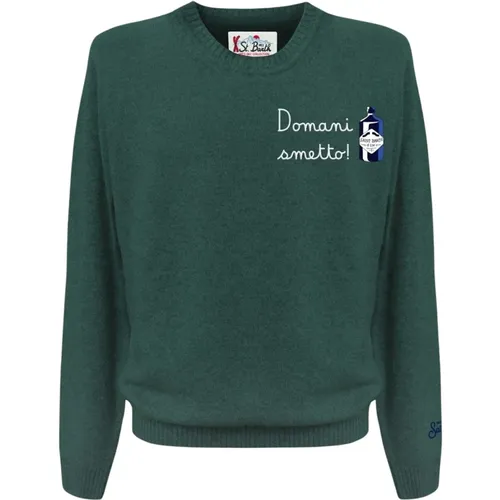 Men`s Crewneck Sweater in Wool and Cashmere with Front Embroidery , male, Sizes: S - MC2 Saint Barth - Modalova
