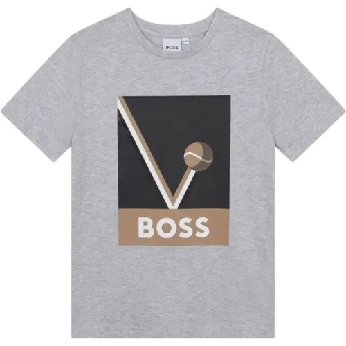 Graues Kinder T-Shirt mit Zentralem Druck - Hugo Boss - Modalova