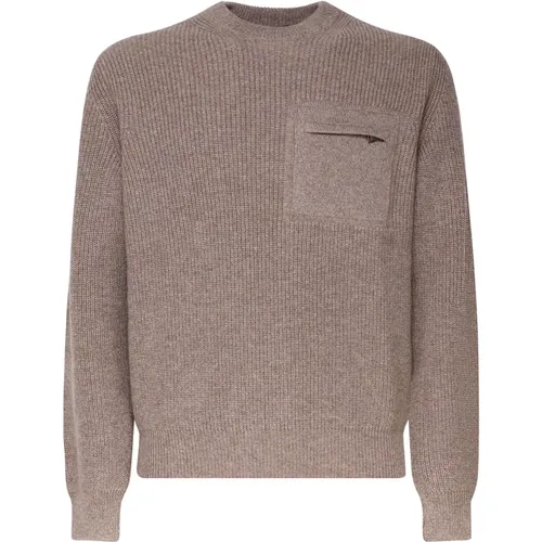 Taupe Wool Sweater with Zip Pocket , male, Sizes: M, L - Ermenegildo Zegna - Modalova