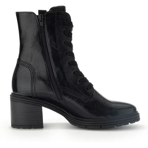 Schwarze Leder Winter Stiefeletten , Damen, Größe: 37 1/2 EU - Gabor - Modalova