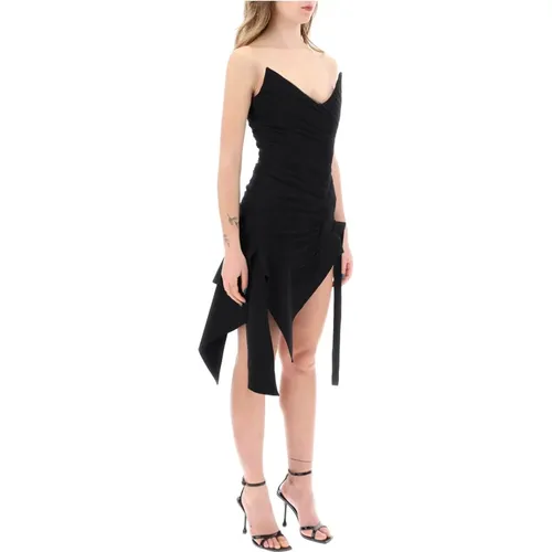 Asymmetrisches Mini-Bustierkleid,Schwarzes Mesh-Panel-Kleid - Mugler - Modalova